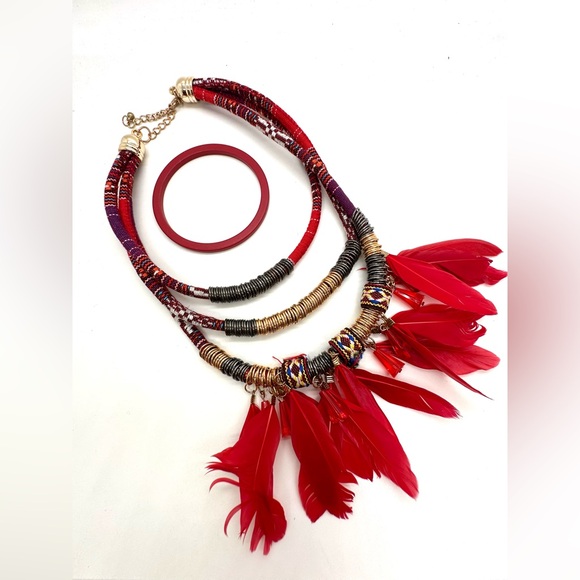 Tribal Style Feather Statement Necklace - Picture 2 of 12